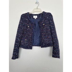 The CoCo Chanel Tweed Blazer Jacket Blue Size 2 Vintage Gold Buttons